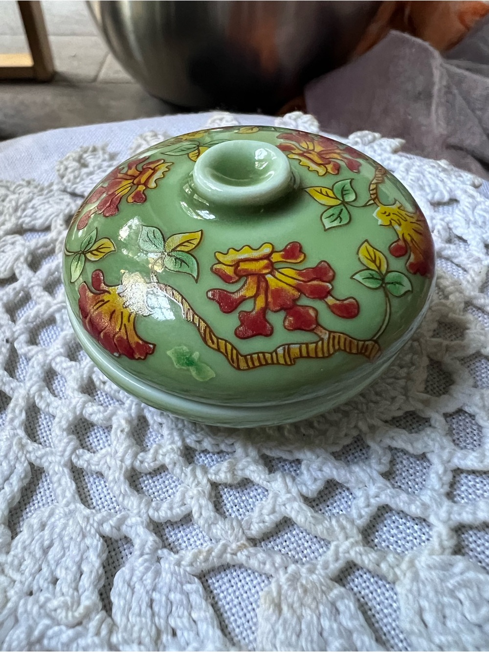 Green Floral Del Prado Box - Decorative Trinket Box nwot